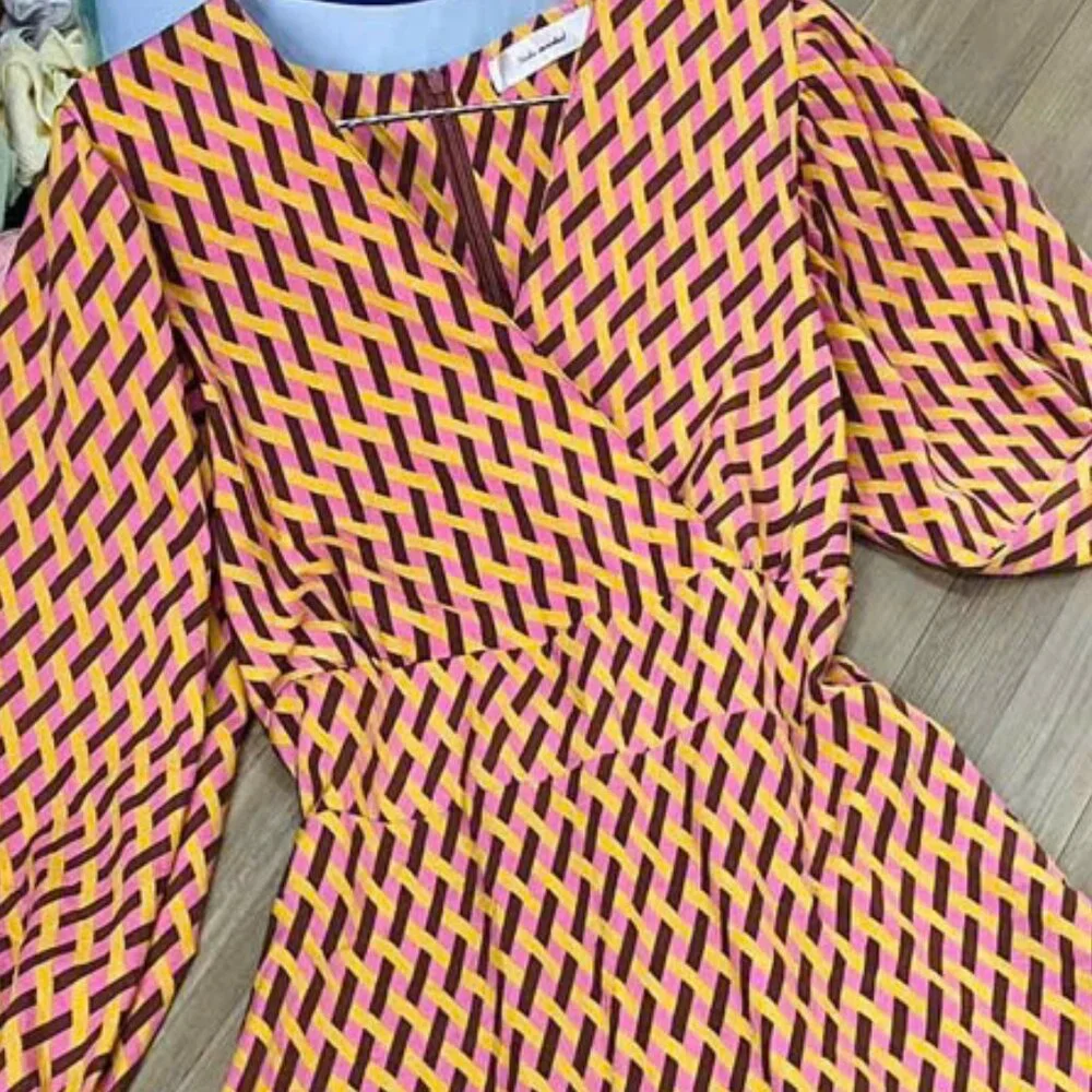 Colorful Geometric Print Long Sleeve Midi Dress - Picture 2 of 3